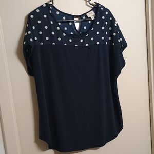 Espresso Plus Navy and White Polka Dot Blouse